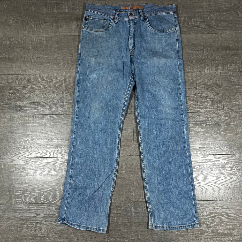 Timberland PRO Mens Straight Leg Jeans Medium Wash Blue Stretch BV55B88 34x32